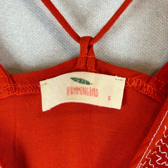 Hummingbird boho dress orange embroiled oversized size small ballon sleeve - Picture 7 of 7